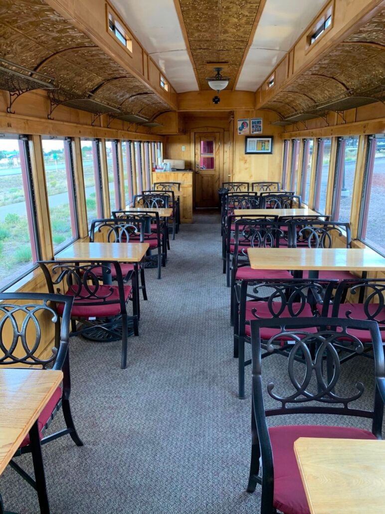 cumbrestoltec_all-aboard-chama-train-then-bus-coach-dining-car-wooden-interior-tables Cumbrestoltec All Aboard Chama Train Then Bus Coach Dining Car Wooden Interior Tables
