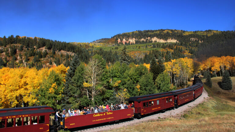 cumbrestoltec_all-aboard-chama-train-then-bus-coach-train-autumn-forest-scenery Cumbrestoltec All Aboard Chama Train Then Bus Coach Train Autumn Forest Scenery