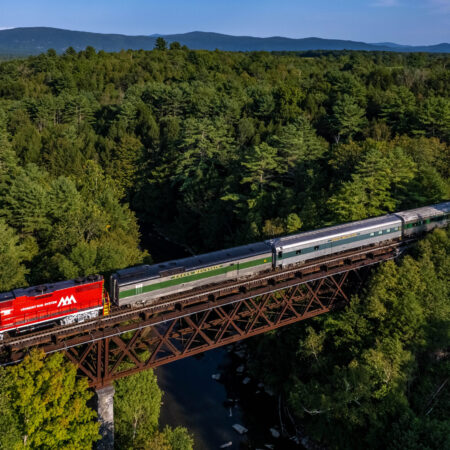 Rails Vt Champlain Valley Dinner Train Train Bridge Forest Mountains
