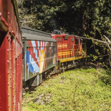 Skunktrain Pudding Creek Express Train Red Greenery Curve